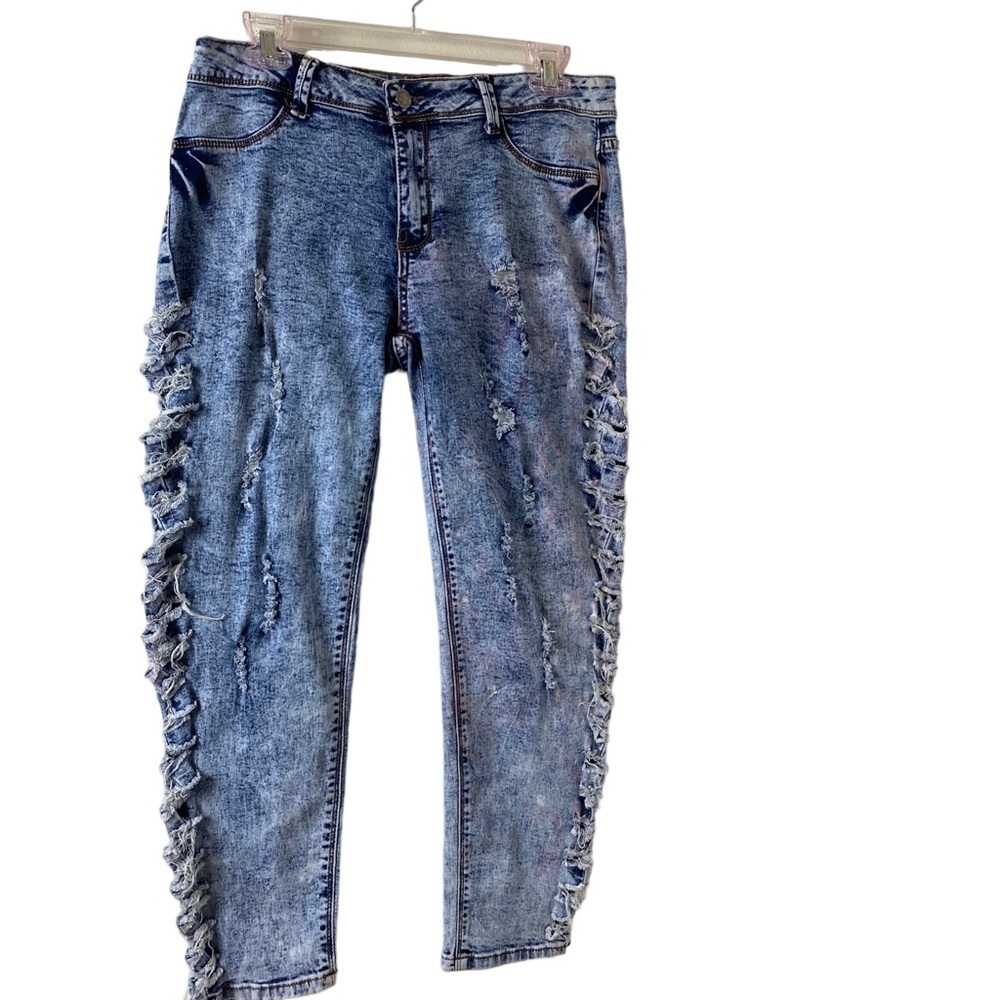 Women Pink Label Distresses Stone Washed Jeans Blue Sz 11